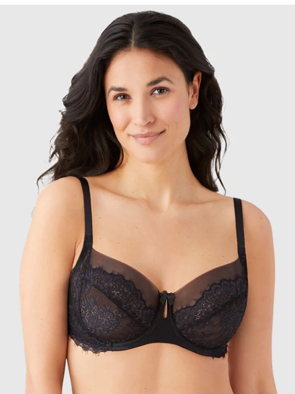 Wacoal Center Stage Black Lace Underwire Bra with Sheer Mesh 38DD